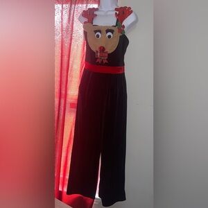 Festive Black Jumpsuit with Reindeer Design